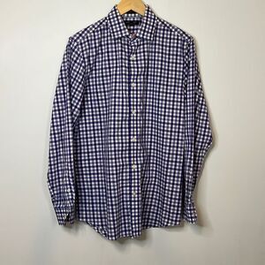 Banana Republic Mens Long Sleeve Non-Iron Dress Shirt Blue Plaid Medium Cotton